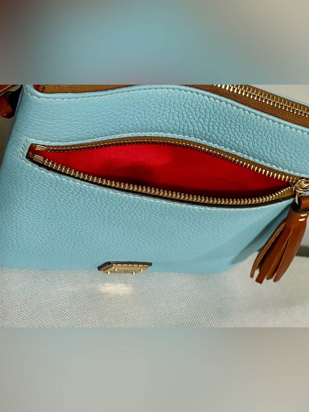 Dooney & Bourke Caribbean Blue Pebble Leather Crossbody Double Tassel Trim - Picture 9 of 12